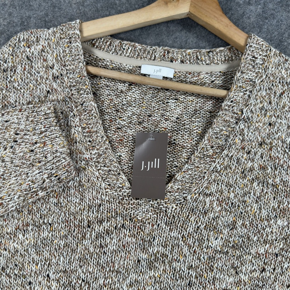 J. Jill Sweater Womens Medium Beige Cotton Blend V Neck Tunic Pullover Knit